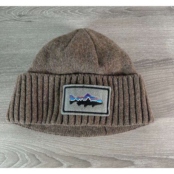 Patagonia Brown Fish Logo One Size (Small Fit) Beanie Cap- EUC - Picture 1 of 4